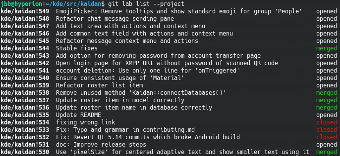 Output of the git lab list command
